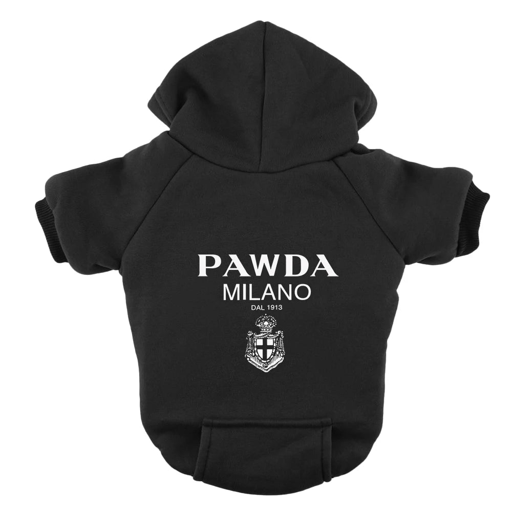 Milano hooded sweatshirt available in black and white, small and medium breeds