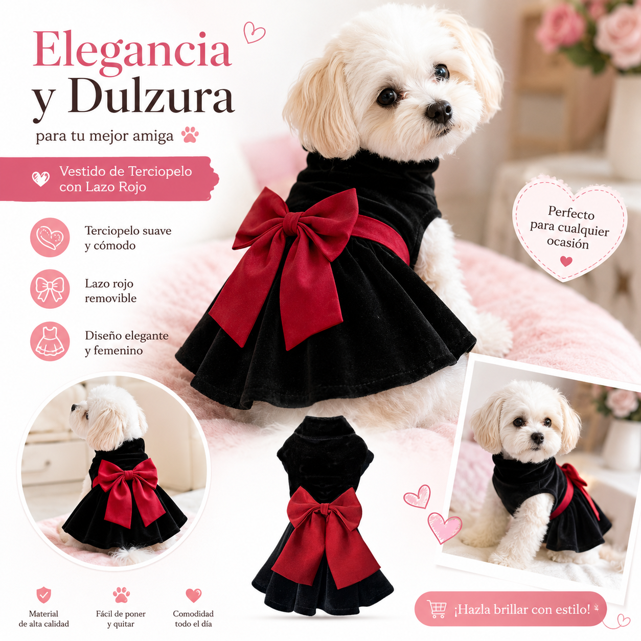 Vestido elegante para toda ocasión de moda para tu peludita.