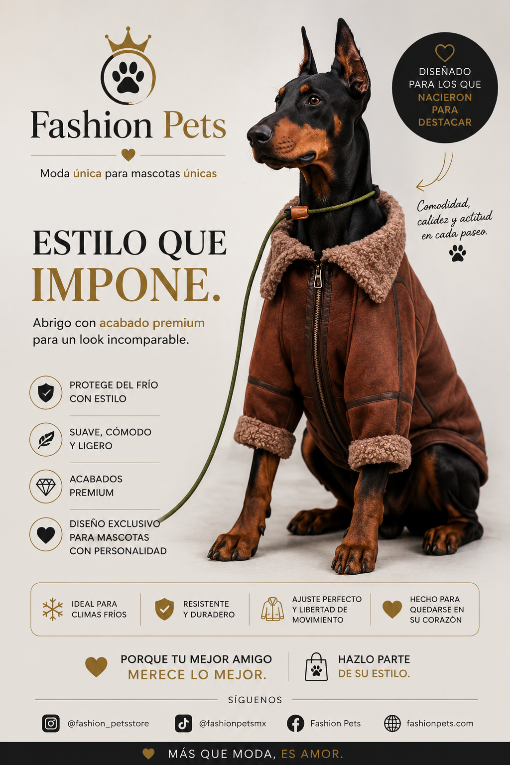 hermosa chamarra estilo vaquero con forro polar para Razas Grandes o Gigantes