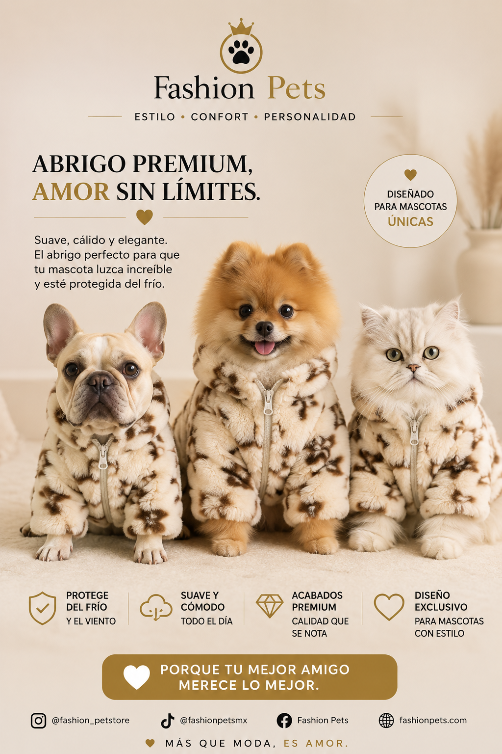 Hermoso abrigo con cremallera estilo Lv con mucha clase y calidad para razas pequeñas y medianas.