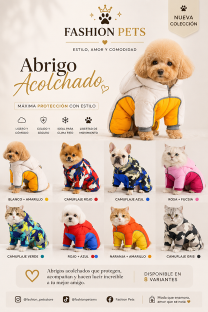 Traje completo cálido de 4 patas estilo camuflaje.