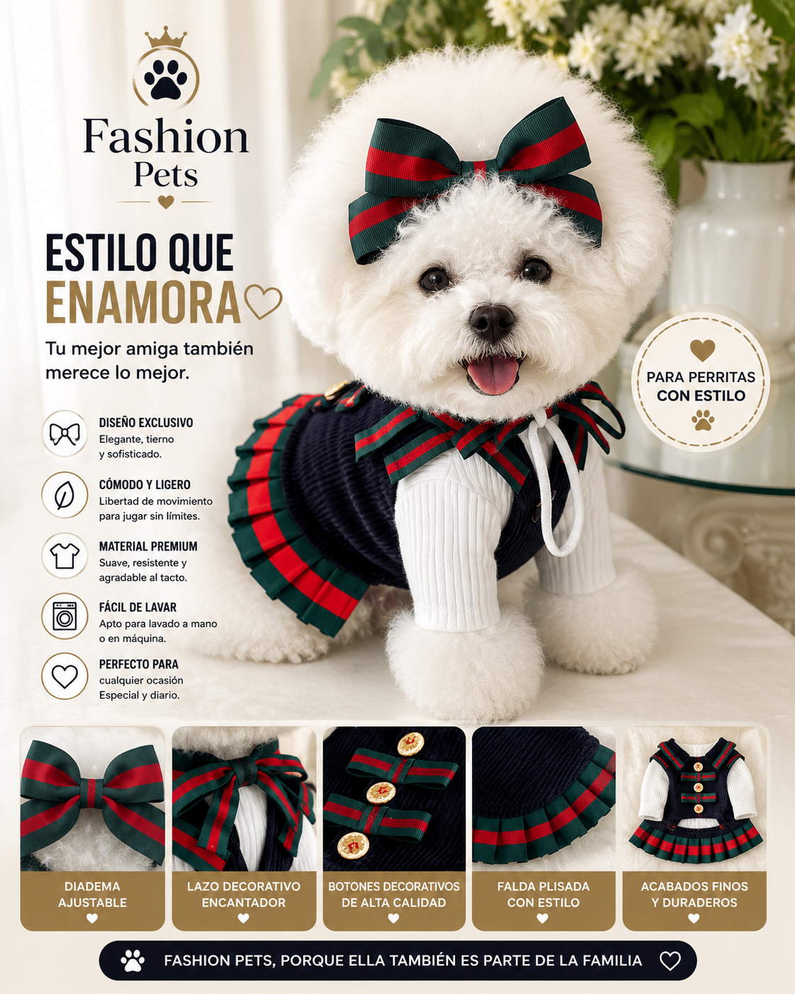 Conjunto premium de diadema y Vestidito para las princesitas peludas del hogar.