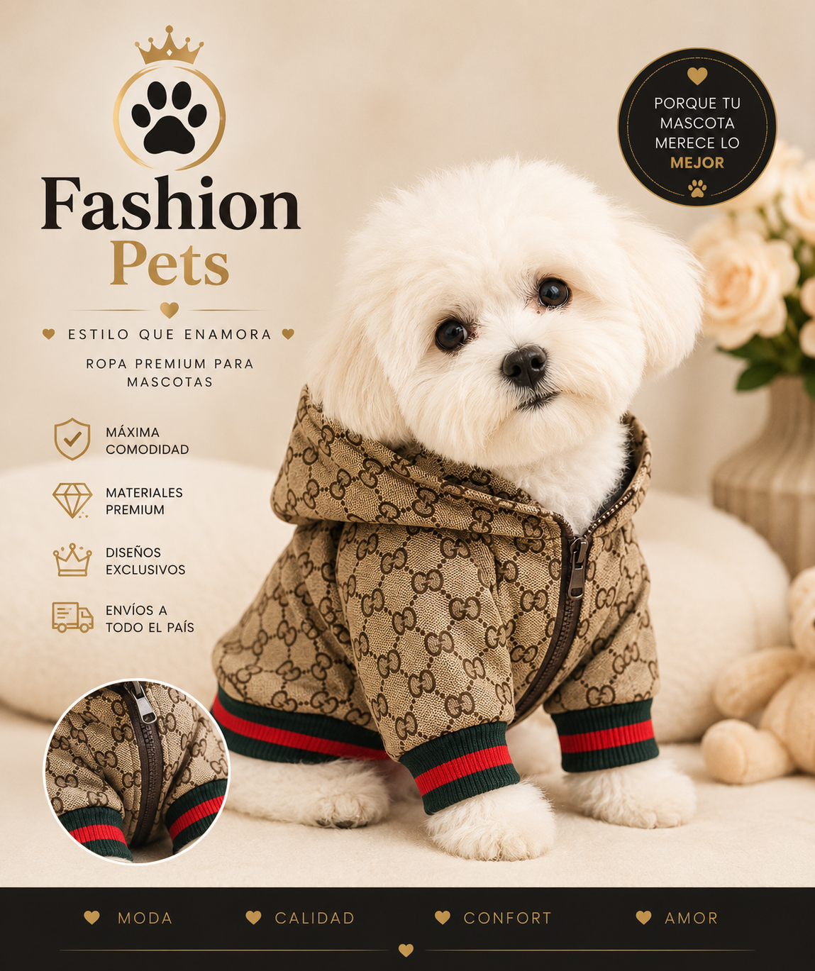 Chamarra Premium con Capucha para Perros y Gatos “Fashion Pets” – Diseño Exclusivo, Abrigo y Estilo de Lujo