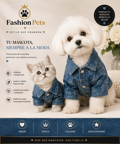 Chamarra de Mezclilla premium tipo LV para un estilo único como tu mascota.