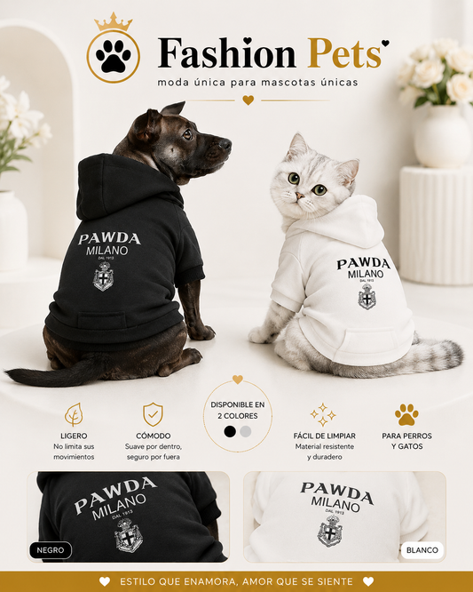 hoodie con capucha Milano disponible en color negro y blanco razas pequeñas y medianas
