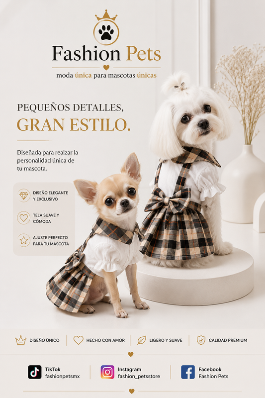 vestido de Alta calidad a cuadros con blusa para razas pequeñas y minis