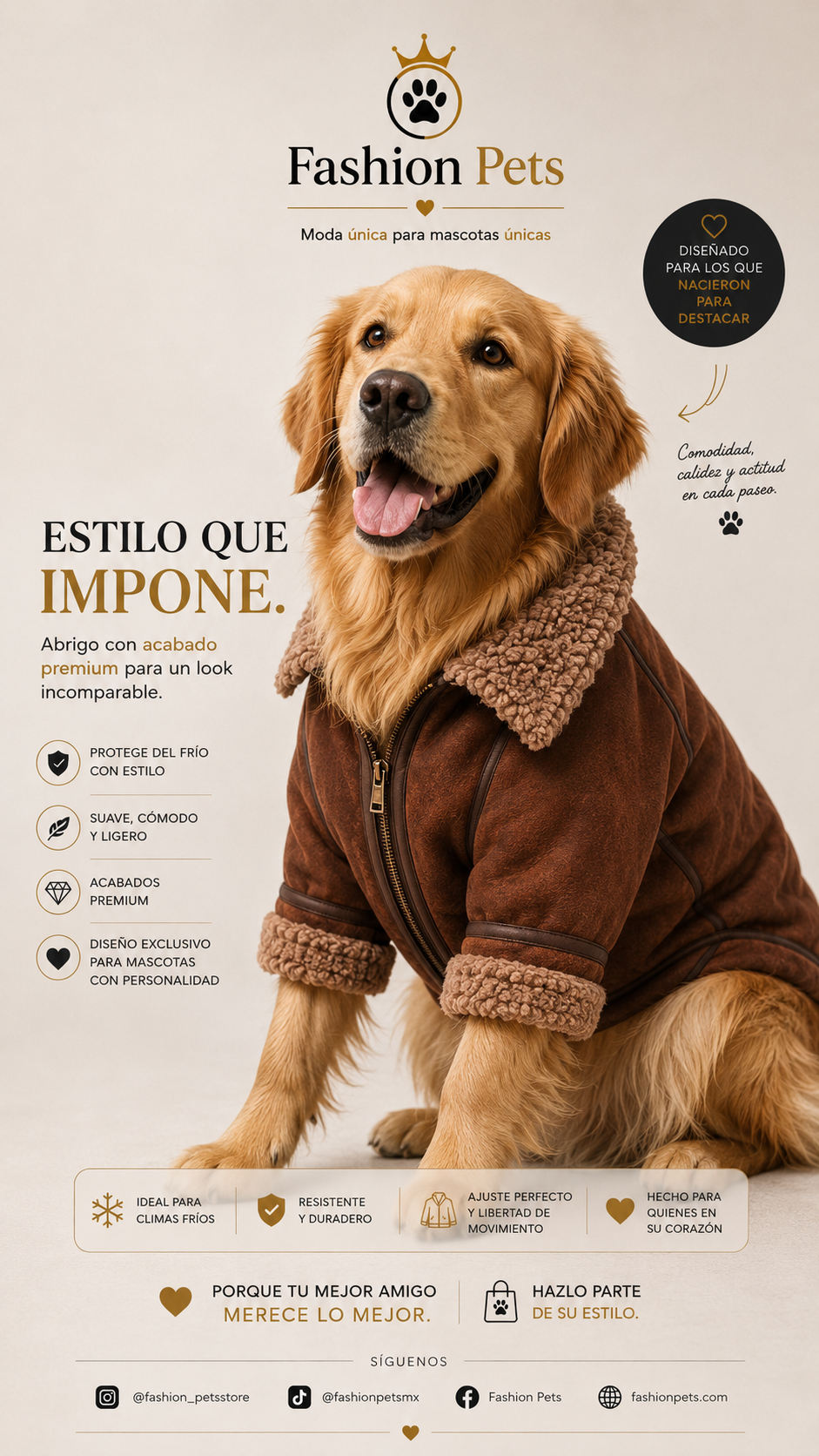 hermosa chamarra estilo vaquero con forro polar para Razas Grandes o Gigantes