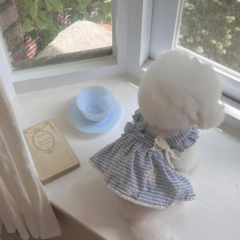 hermoso vestido CUTE de tirantes azul con bordado