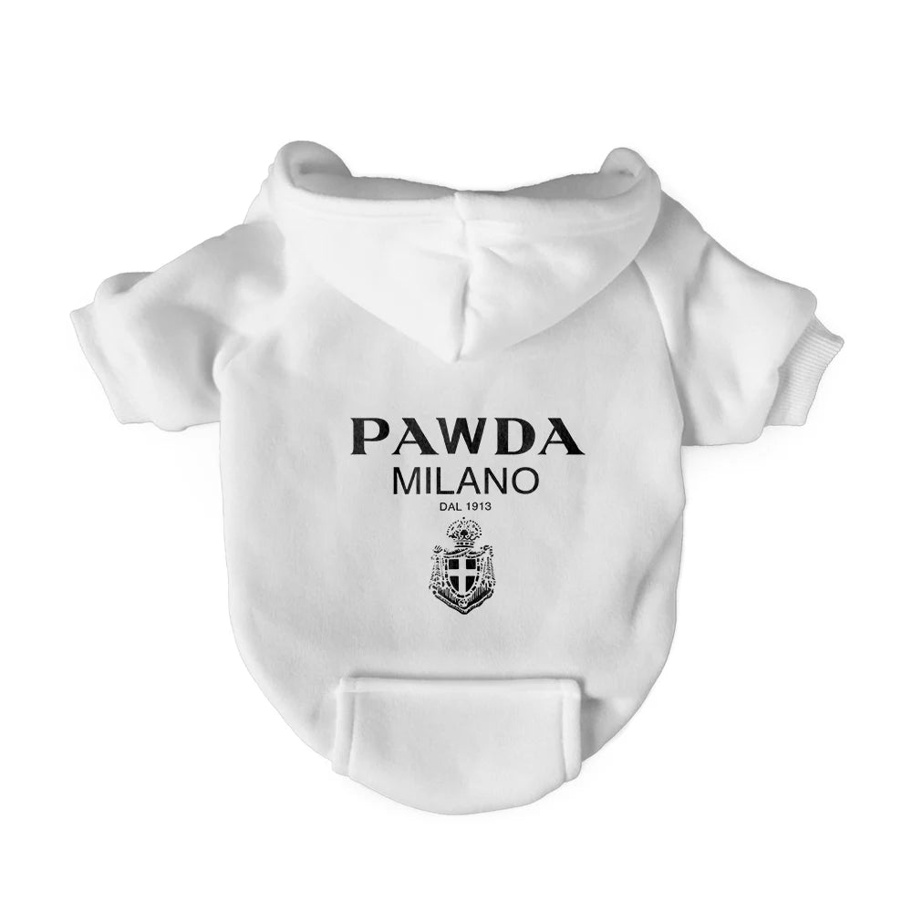 Milano hooded sweatshirt available in black and white, small and medium breeds