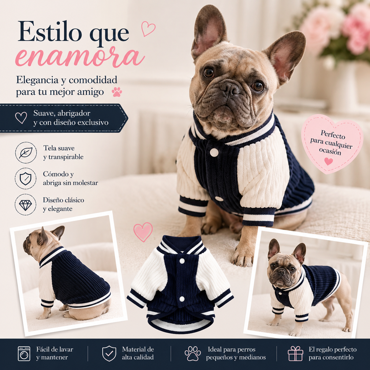 chamarra tipo Beisbol para que tu mejor amigo vista a la moda en cualquier ocasión